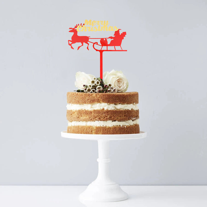 Santa Sleigh Ride Merry Christmas Cake Topper