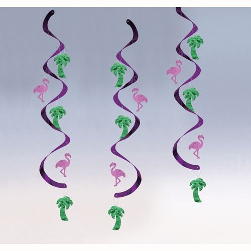 Palm Trees & Flamingo's Dizzy Danglers Foil Hanging Swirls 60cm