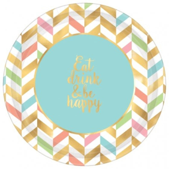 EatDrink & Be Happy Round Metallic Plates