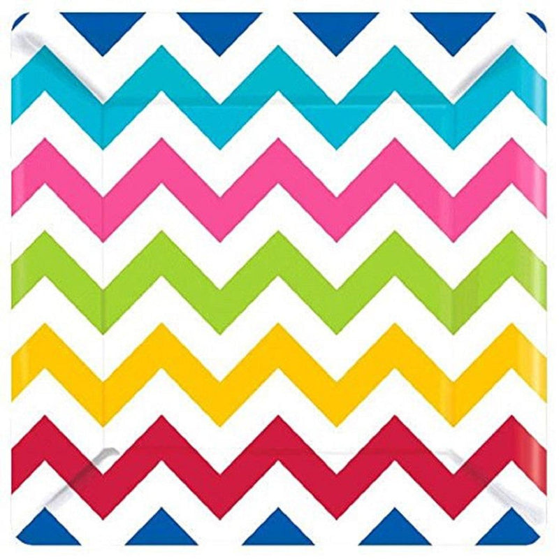 Bright Chevron Modern Rainbow Garden Birthday Party Bulk 10.25" Banquet Plates