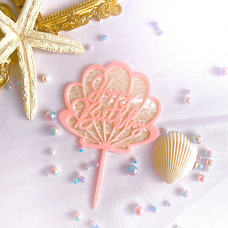 Seashell Pink Happy Birthday Cake Topper