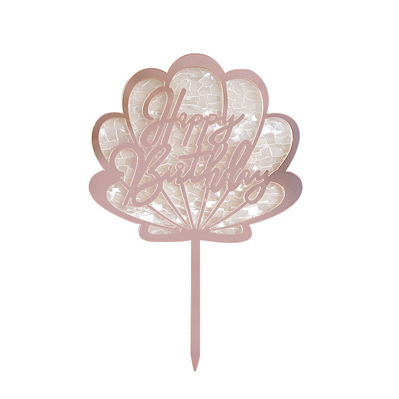 Seashell Rose Gold Happy Birthday Cake Topper