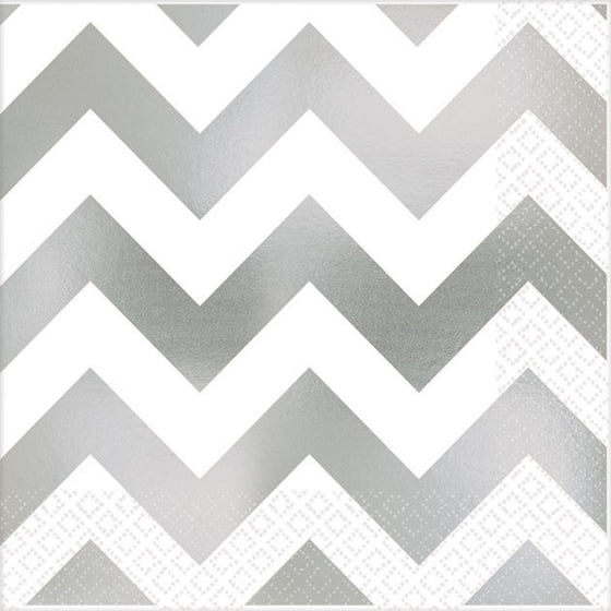 PREMIUM CHEVRON SILVER HOT-STAMPED BEVERAGE NAPKINS