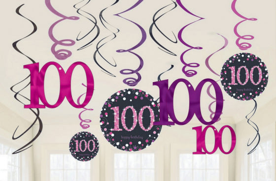 Pink 100th Birthday Swirl Decoration