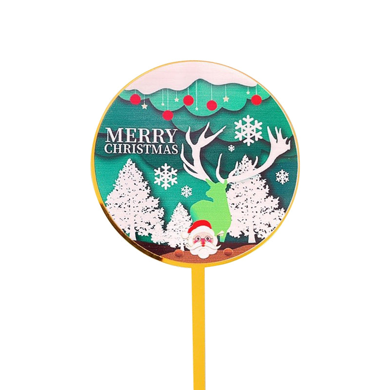 Round Hand Painted Merry Christmas Cake Topper