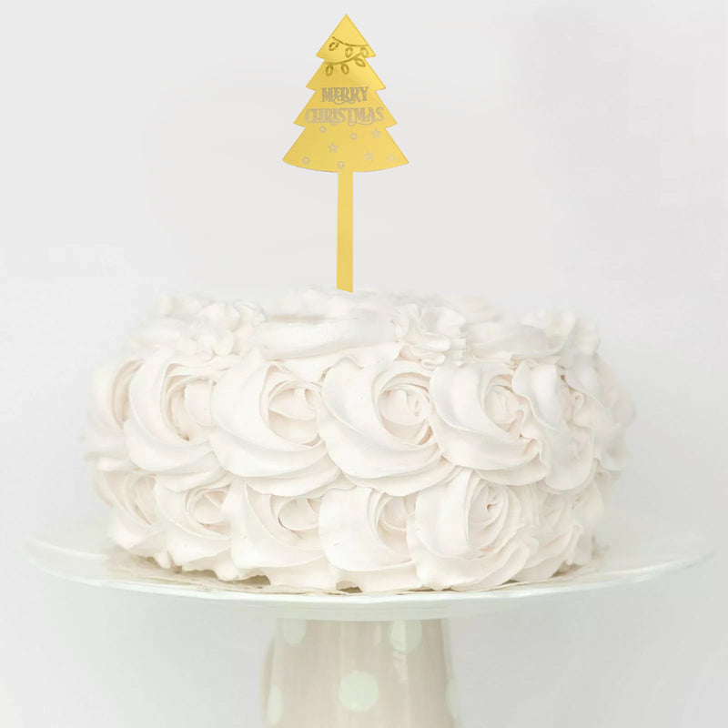 Merry Christmas Tree Gold Acrylic Cake Topper