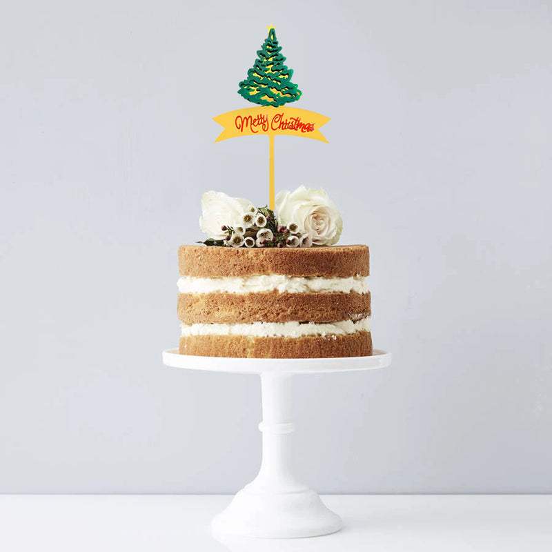 Merry Christmas Green Tree Cake Topper