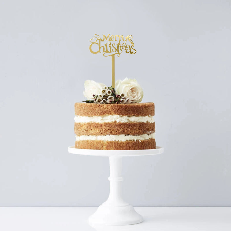 Gold Cake Topper for Christmas with Sock and Candy Cane Design