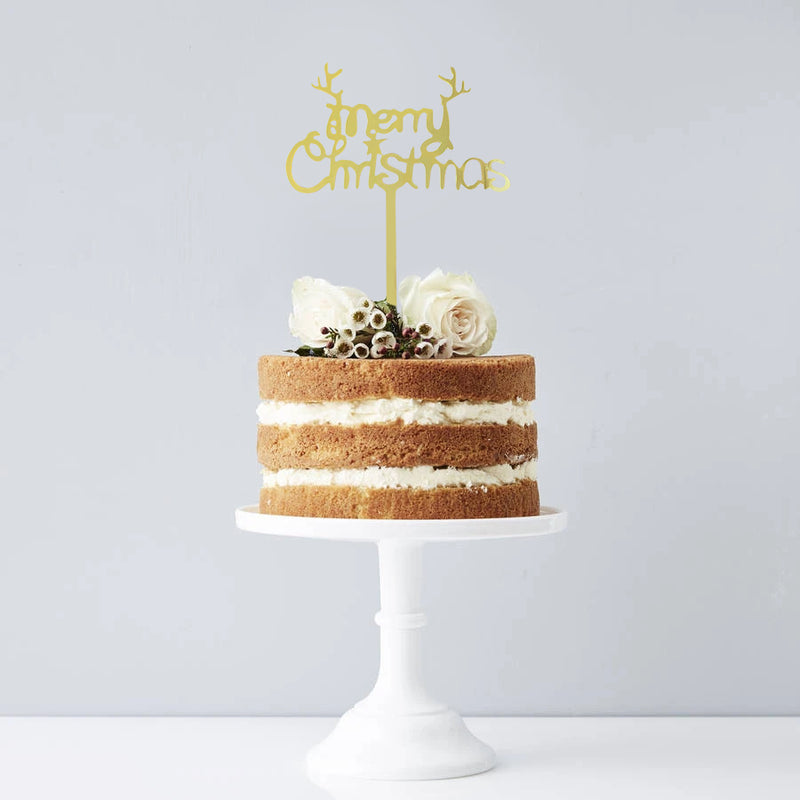 Gold Cake Topper for Christmas with Reindeer Horn and a Star