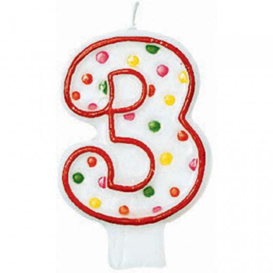 Number 3 Polka Dots Flat Candle