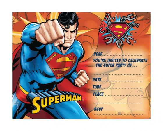 Superman Invitations Stickers Pack of 8