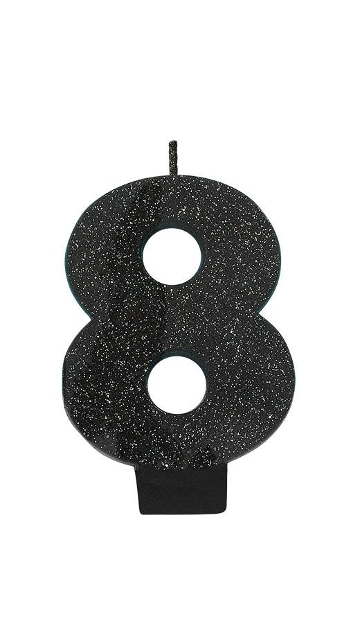 #8 Glitter Black Birthday Candle