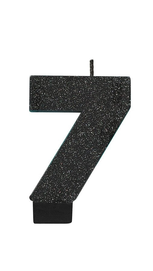 #7 Black Glitter Birthday Candle