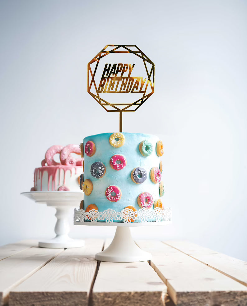 Geometric  Design Acrylic Happy Birthday Cake Topper