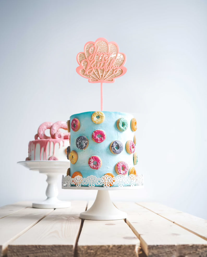 Seashell Pink Happy Birthday Cake Topper