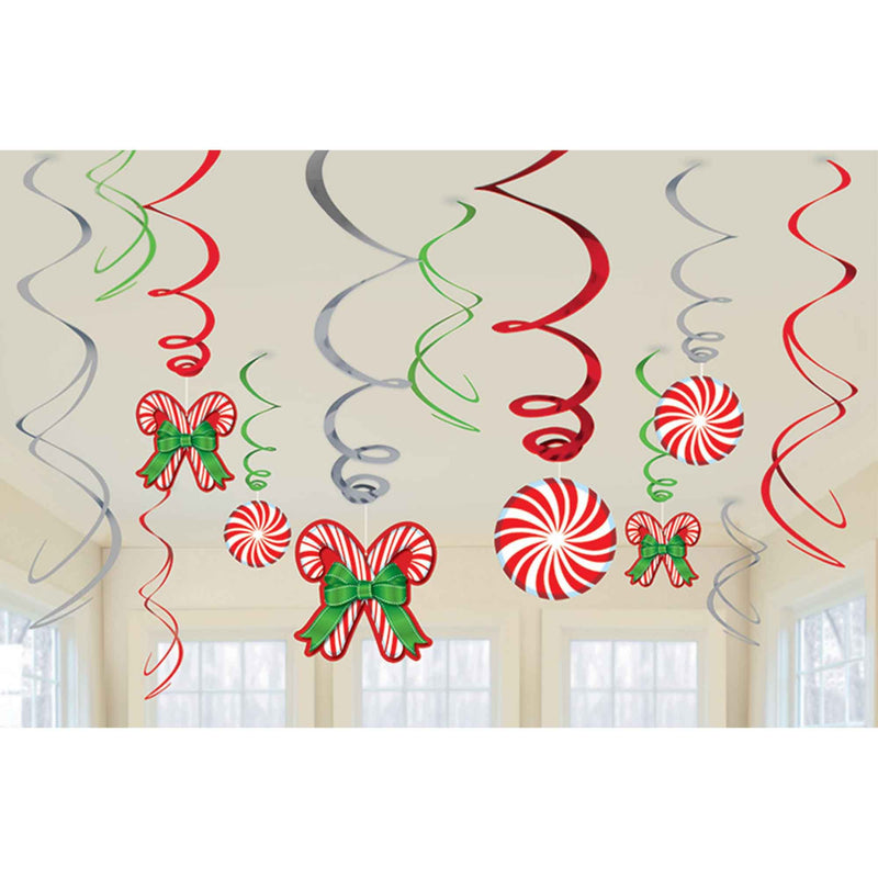 Christmas Candy Cane Foil Swirl Decorations Value Pack