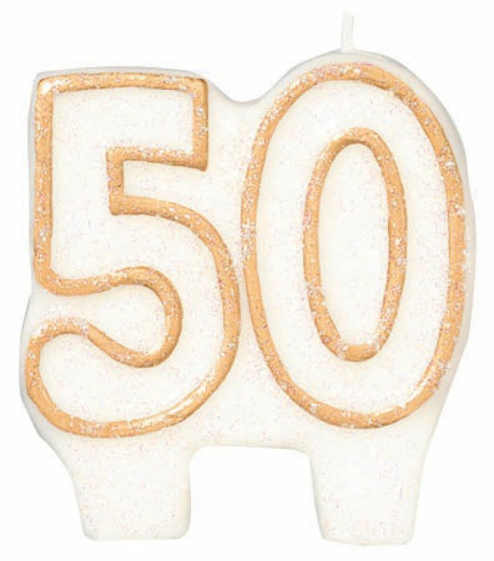 50 White Glitter Birthday Candle