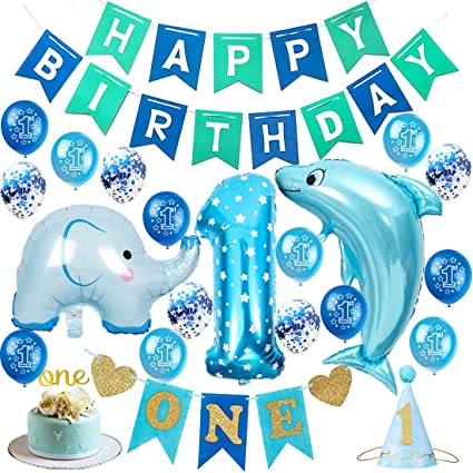 One Wild Animal Boy Blue Letter Banner Birthday Party Supplies