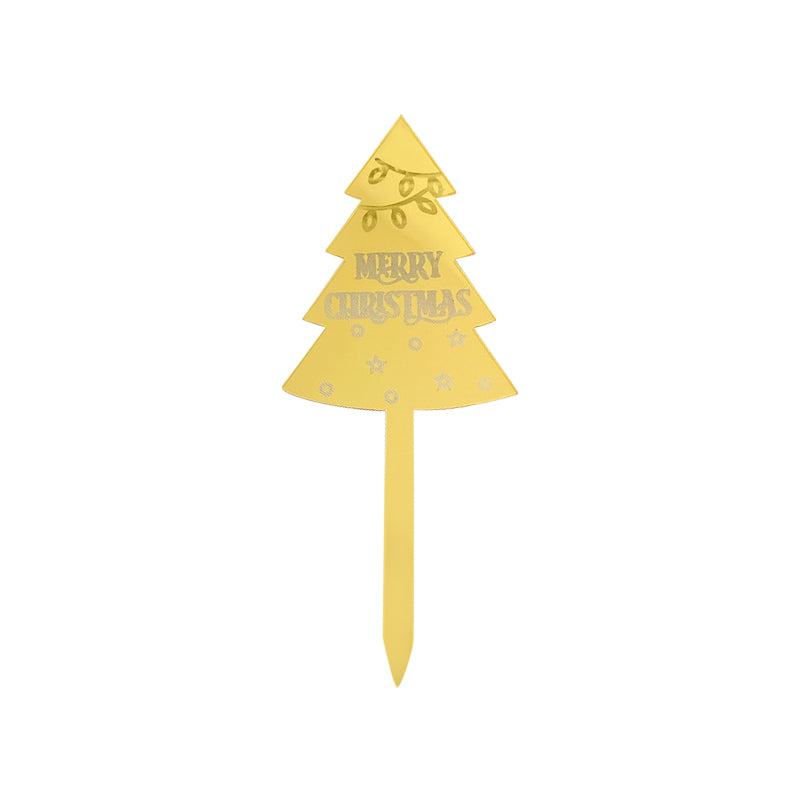 Merry Christmas Tree Gold Acrylic Cake Topper