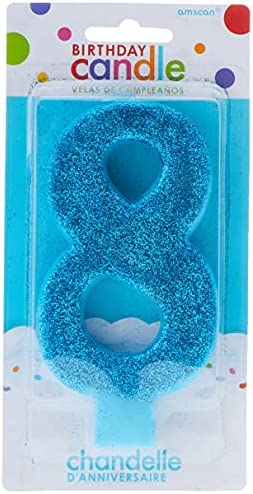 Amscan Blue Glitter Birthday Candle Number 8 New!!!