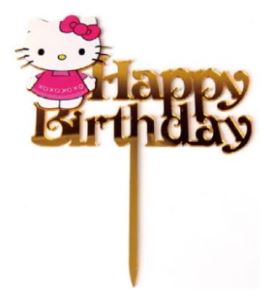 Hello Kitty Gold Happy Birthday Cake Topper
