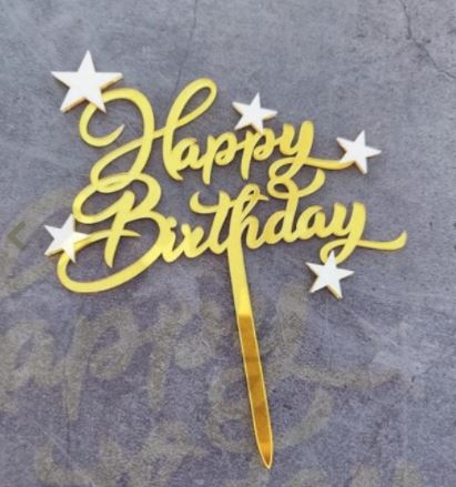 Happy Birthday Cake Topper - Gold With White Star