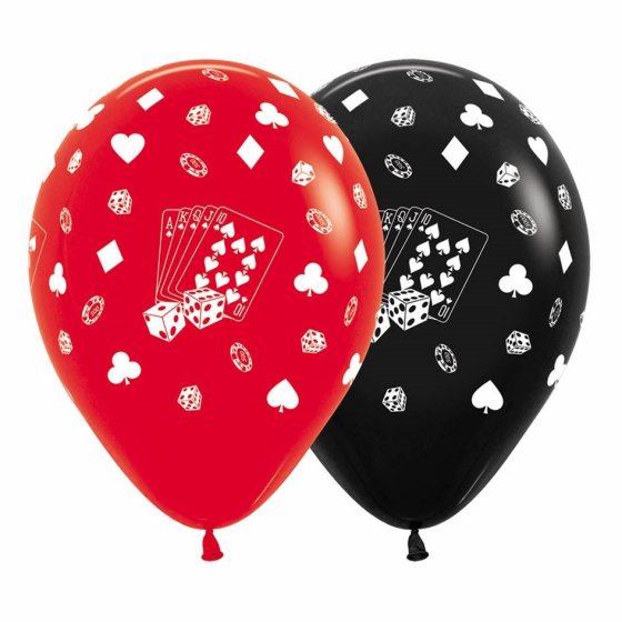 CASINO CARDS & SUITS FASHION RED & BLACK LATEX BALLOONS