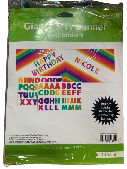 Rainbow Giant Banner w/Letter Stickers Rainbow Party Decor Supplies Decorations