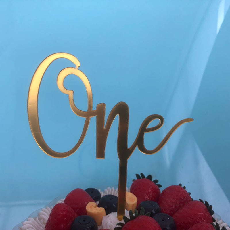 Hand Writing One Gold Cake Topper