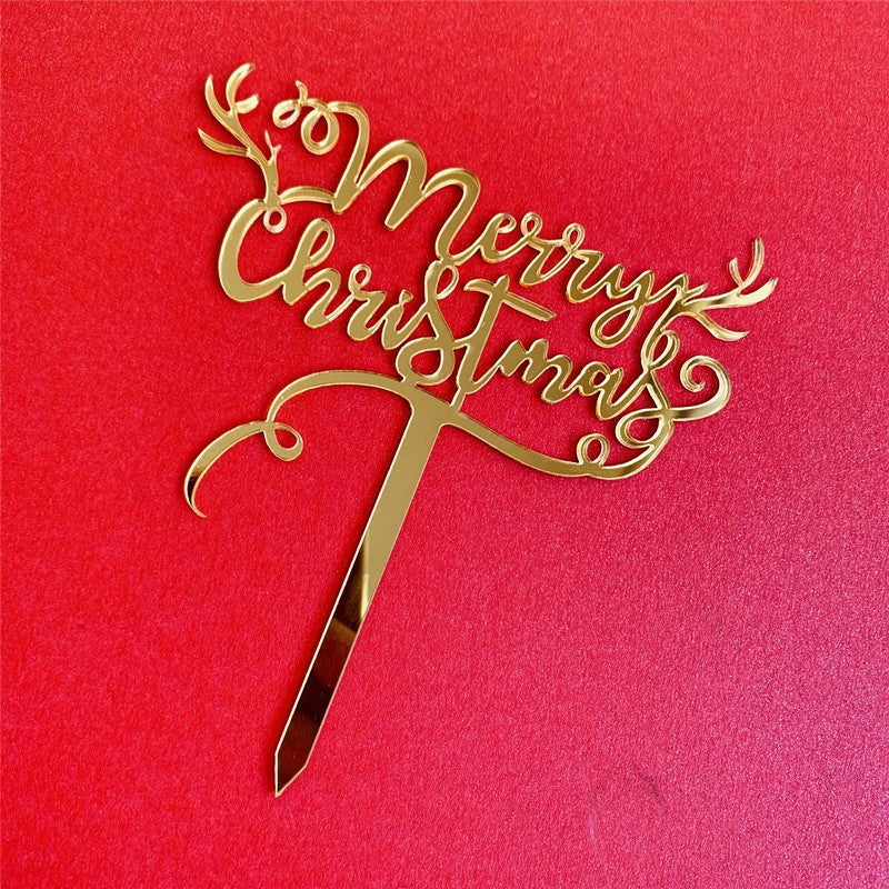 Gold Cake Topper for Christmas with Reindeer Horn Design
