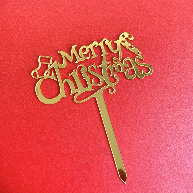 Gold Cake Topper for Christmas with Sock and Candy Cane Design