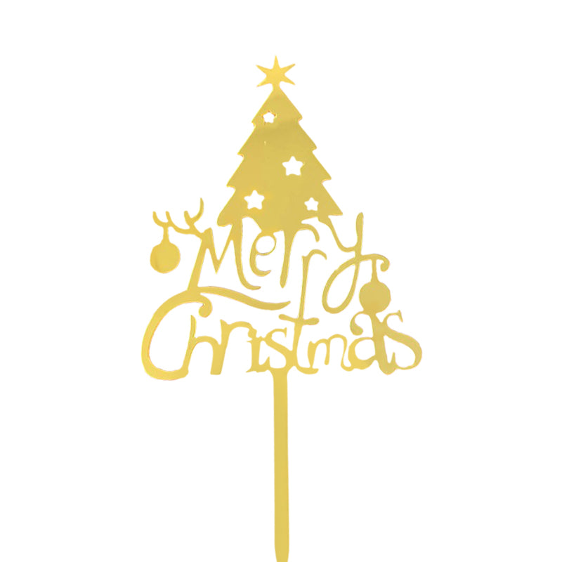 Gold Cake Topper for Christmas with Tree Design