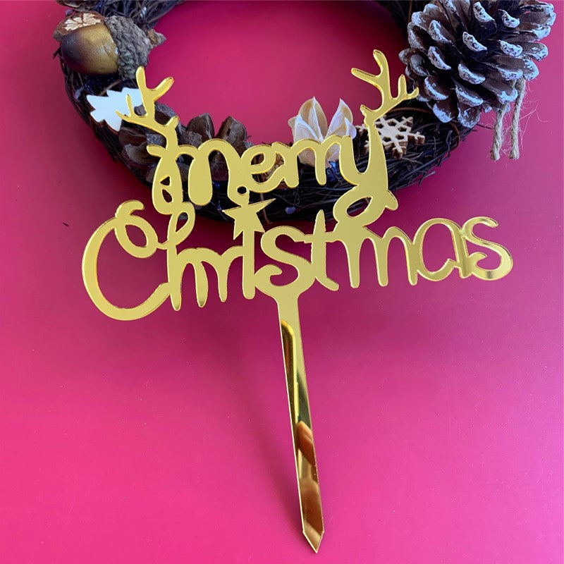 Gold Cake Topper for Christmas with Reindeer Horn and a Star