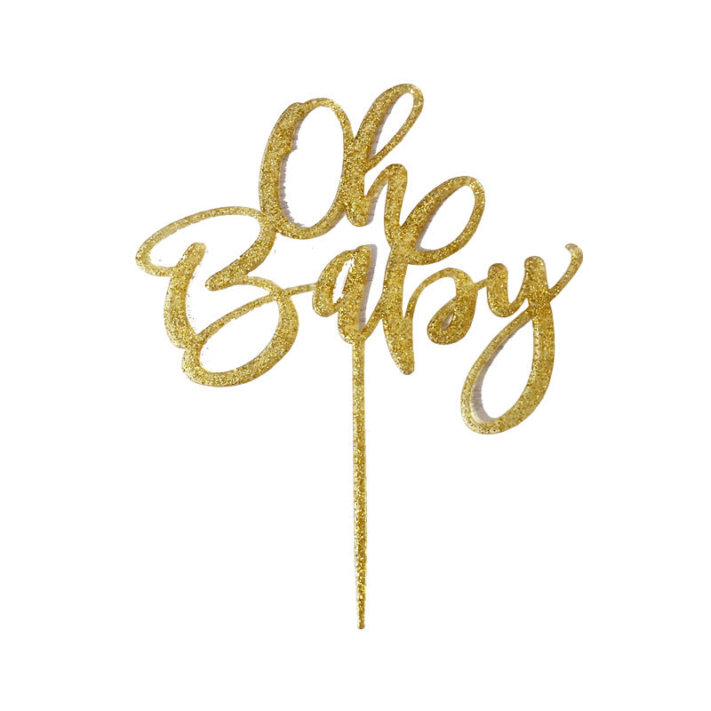Hand Writing Glittered Gold Oh Baby Cake Topper