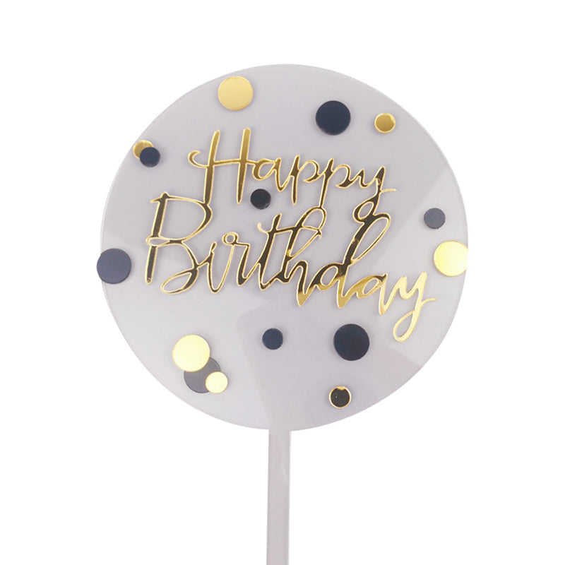 Round Transparent Dotted Happy Birthday Cake Topper