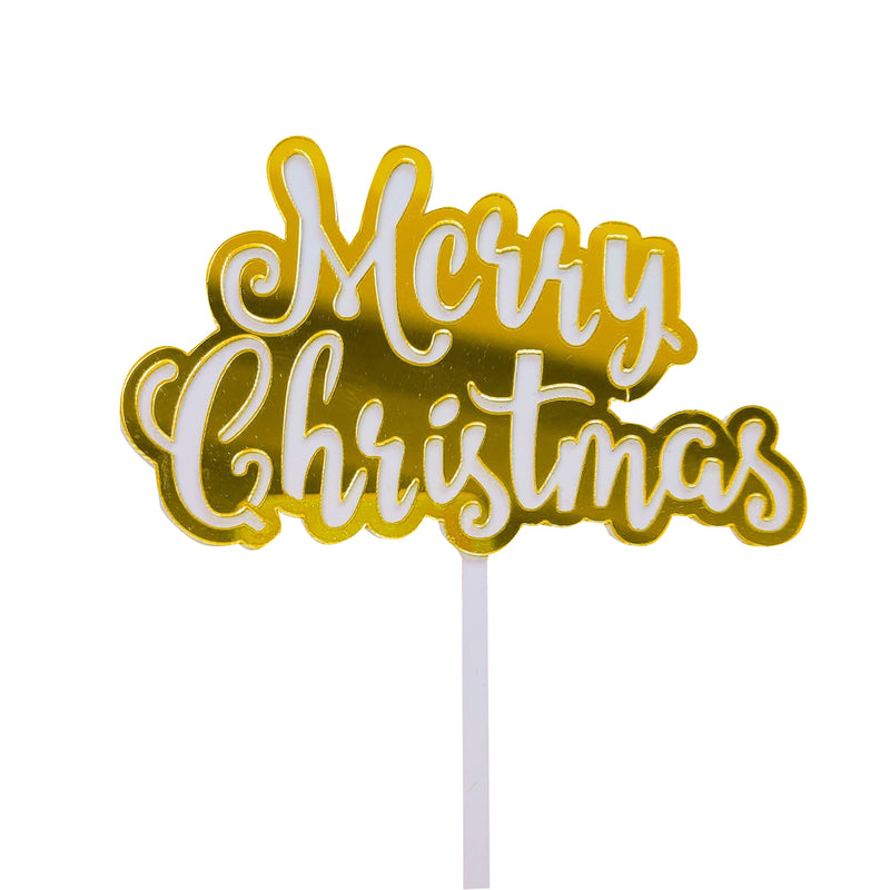 Gold and White Merry Christmas Cake Topper