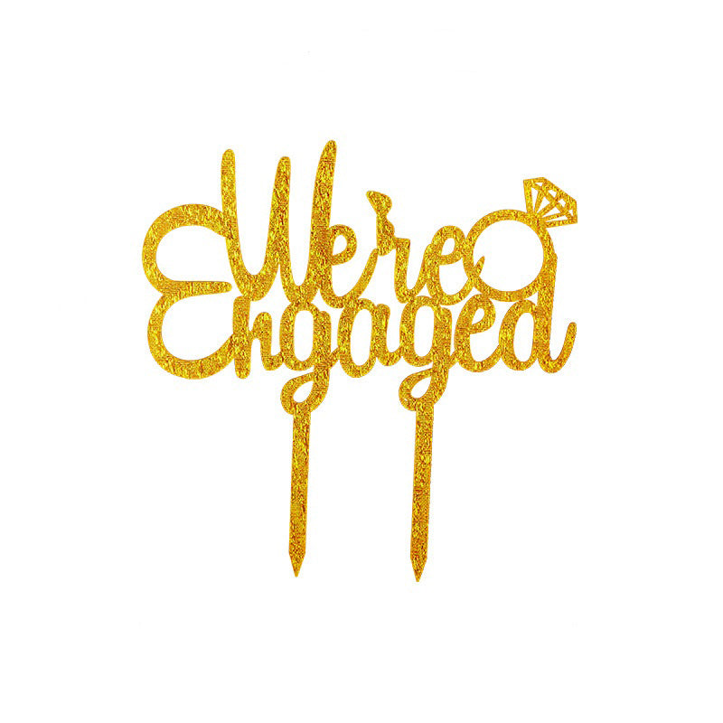 Glittered Gold We're Engaged Cake Topper
