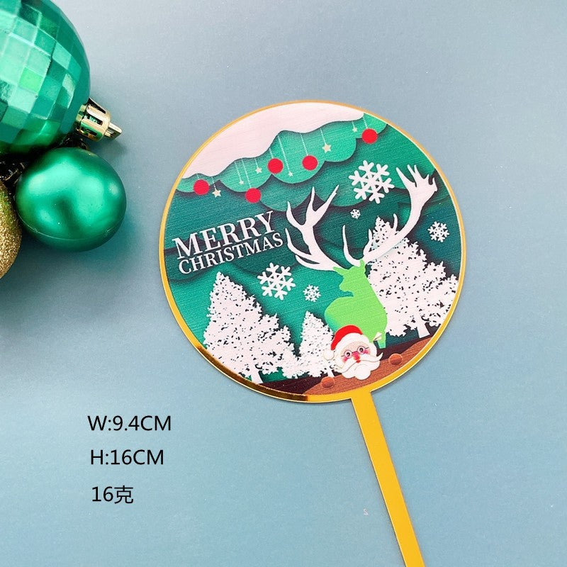 Round Hand Painted Merry Christmas Cake Topper