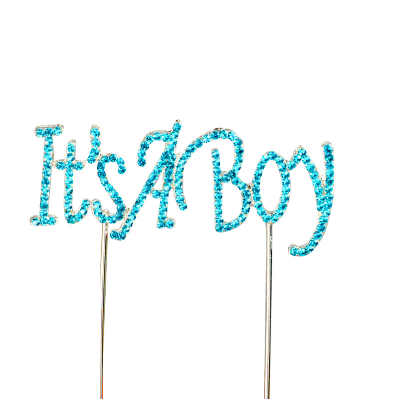 It's a Boy Blue Rhinestone Silver Cake Topper