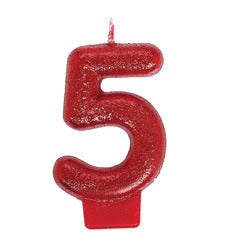 Number 5 Glitter Red Molded Candle