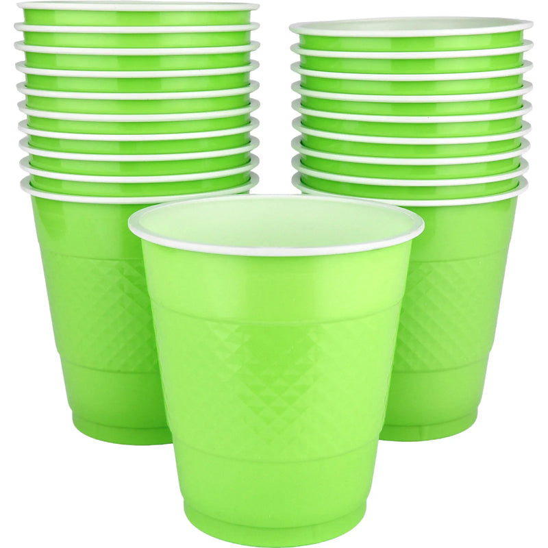 LIME GREEN REUSABLE PLASTIC CUPS TUMBLERS 354ML PACK OF 20 PARTY SUPPLIES