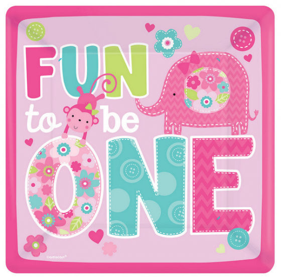 One Wild Animal Pink Girl Square Plates