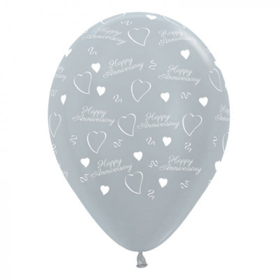 Anniversary Pearl Silver Latex Balloons