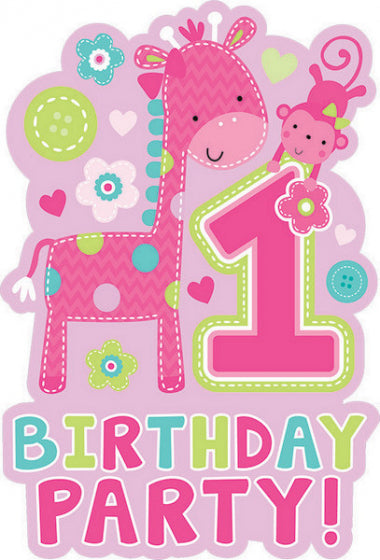 One Wild Animal Pink Birthday Invitations