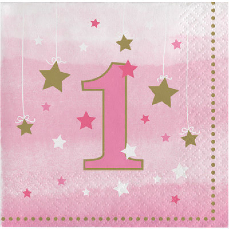 1st Pink Little Star Girl Beverage Napkins