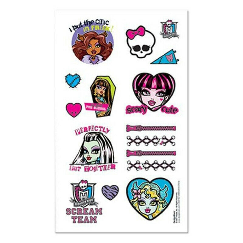 Monster High Party Supplies Favours Tattoos Sheet