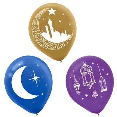 Moon & Stars 12 inch / 30cm Mosque, Lantern & Moon Latex Asst Colours