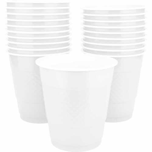 WHITE REUSABLE PLASTIC CUPS TUMBLERS 354ML PACK OF 20 BIRTHDAY PARTY SUPPLIES