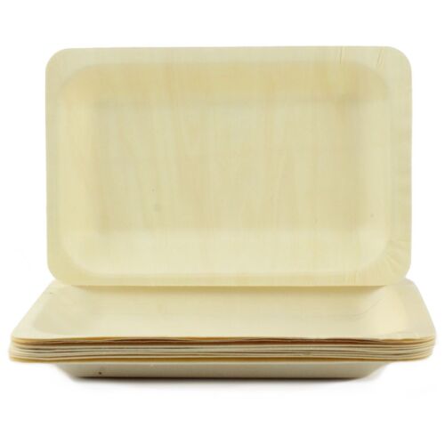 RECTANGULAR WOODEN PLATES PACK OF 10 BIODEGRADABLE NATURAL ECO FRIENDLY PARTY