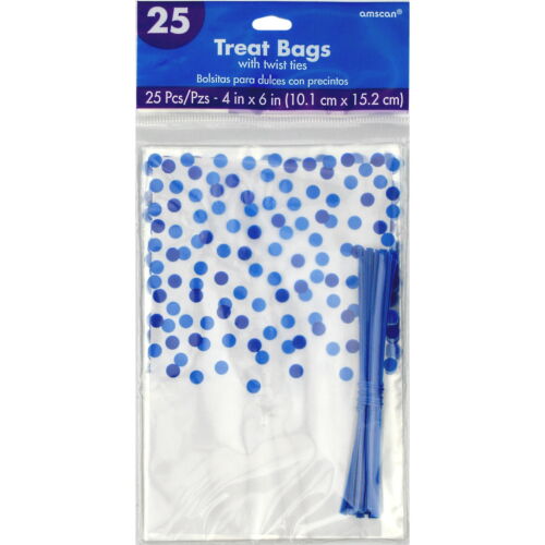 ROYAL BLUE BIRTHDAY PARTY POLKA DOTS CELLOPHANE FAVOUR LOLLY TREAT BAGS 25